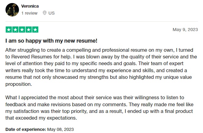 trustpilot review of revered resume listed as one of the best sales and marketing resume writing services