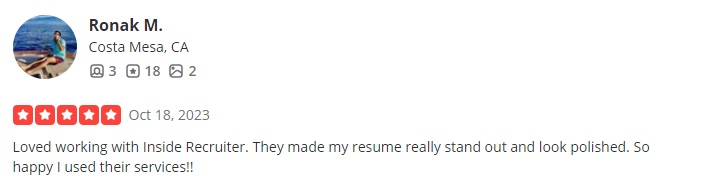 yelp review of inside recruiter listed as one of the best sales and marketing resume writing services