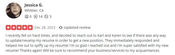 yelp review of kstar professional writing services listed as one of the best resume service in california