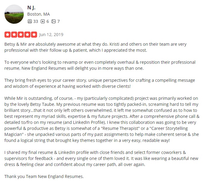 yelp review of new england resumes listed as one of the best resume writing services in boston