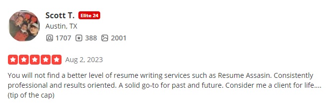 yelp review of resume assassin listed as one of the best resume writing services in texas