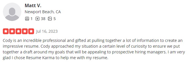 yelp review of resume karma listed as one of the best resume writing services in florida