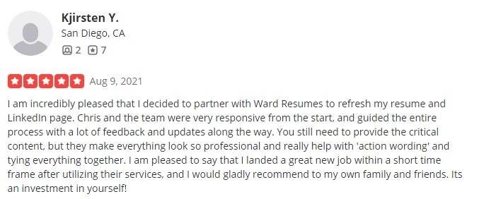 yelp review of ward resumes listed as one of the best resume writing services in san diego