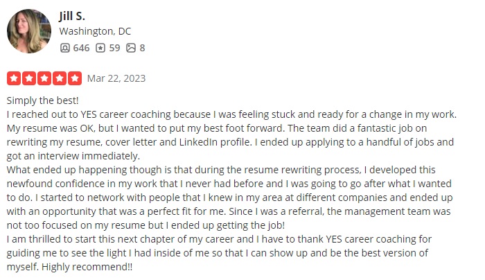 yelp review of yes career coaching and resume writing service listed as one of the best resume writing services in washington dc