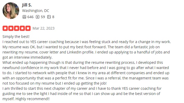 yelp review of yes career listed as one of the best resume writing services in virginia