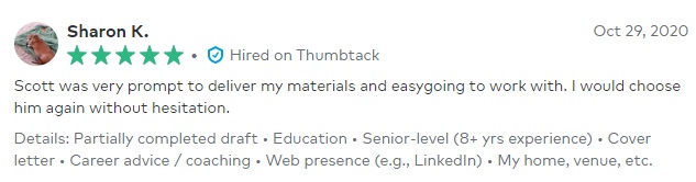 thumbtack review of Vitae Express as one of the best CFO resume writing services